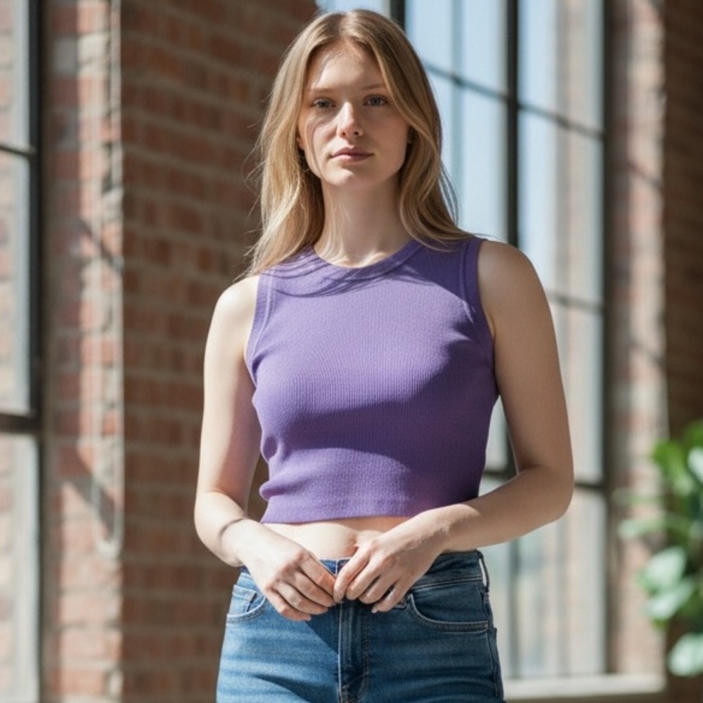 Zara Purple Sleeveless Crop Top‎